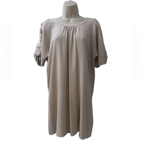 Massimo Dutti Women’s 38/ US 4 Silk Dress Beige Lace Appliqué Sleeves Boho Chic - Picture 1 of 11